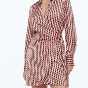 H&M Pink and White Black Geometric Wrap Mini Dress in xs